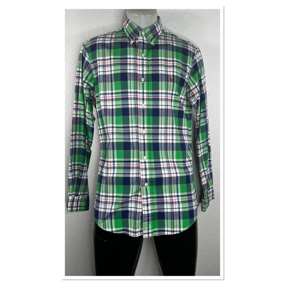 Ralph Lauren Slim Fit Stretch Oxford Button Men’s Shirt Sz M Green Blue Purple